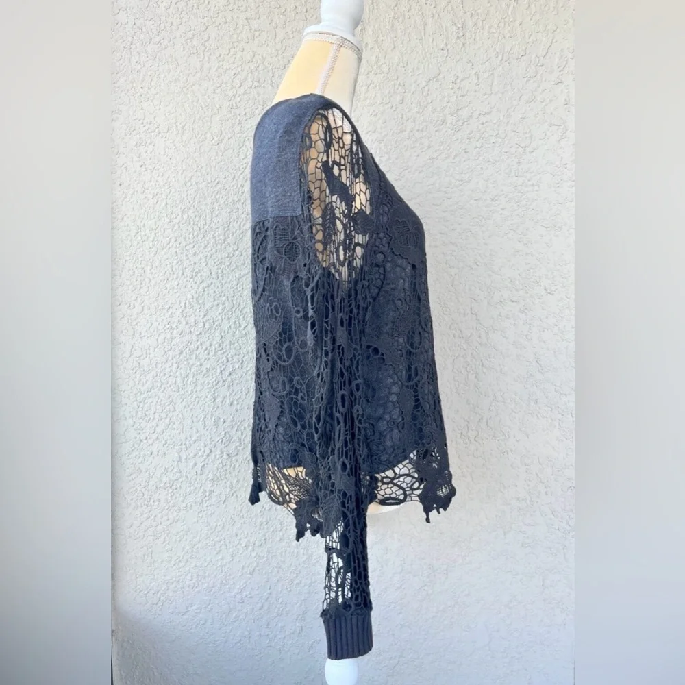 FREE PEOPLE Graphite Combo Crochet Top, Size Small - MSRP $128